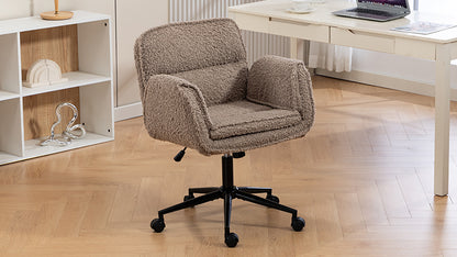 Criss Cross Chair with 5-Gear Adjustable Armrests & Wheels, Ergonomic Thickened Backrest Swivel Desk Chair for Home Office, Vanity, Bedroom and Living Room,brown Teddy fleece image 11