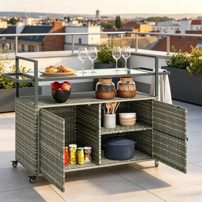 Mobile Bar Cart,Buffet Cabinet,Rattan Storage Cabinet,Outdoor Storage Table,Dining Room Storage Cart,Kitchen Island image 2