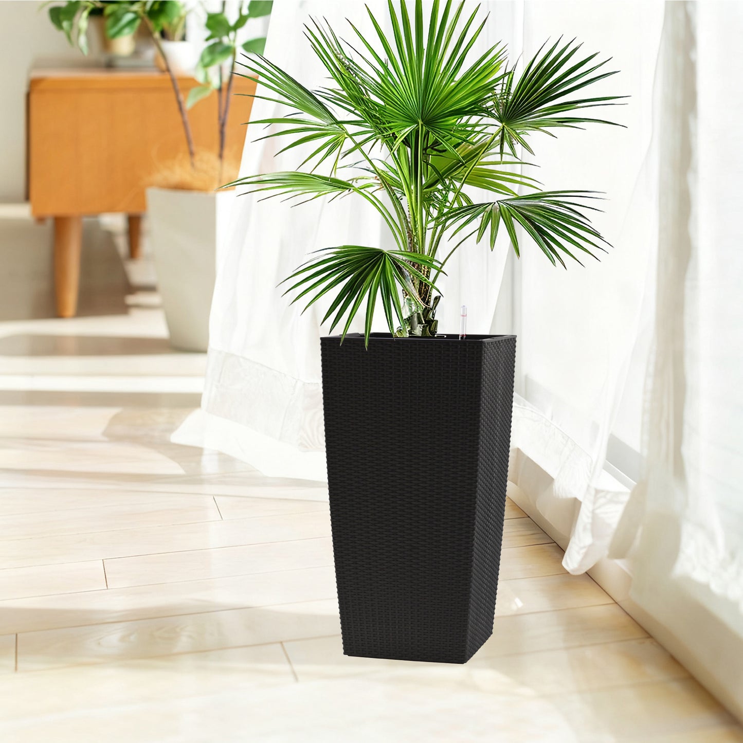 30 in Tall Large Flower Pots Planter with Self-Watering Drainage Holes&Inner Trays Indoor Outdoor Plant Pot with Drain Holes, Water Level Monitor,Inner Bucket for Garden, Patio, Porch, Backyard, Black image 1