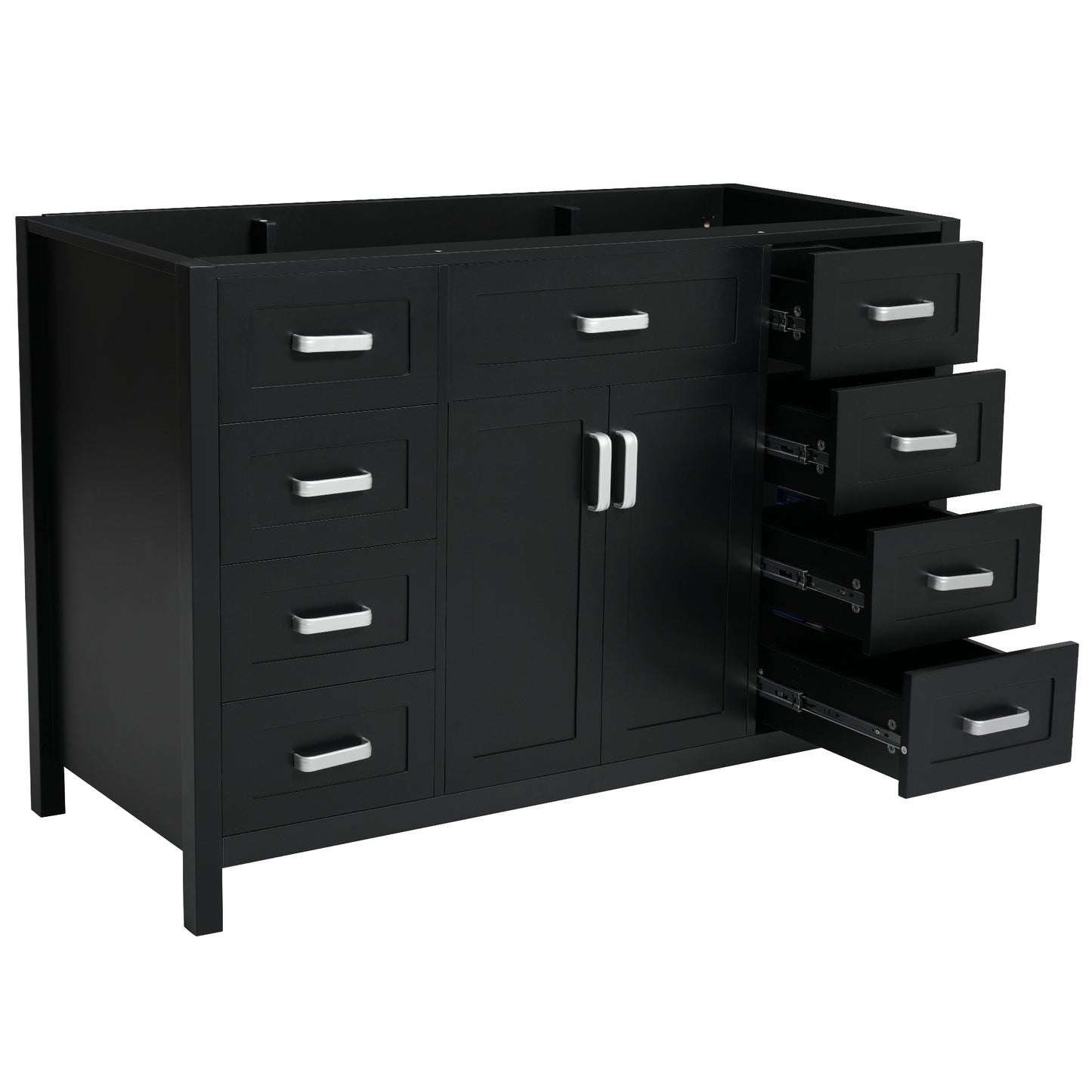 47" Bathroom Vanity without Sink, Cabinet Only, 2 Doors and 8 Drawers, Soft Close System, Classic Design, Black image 9