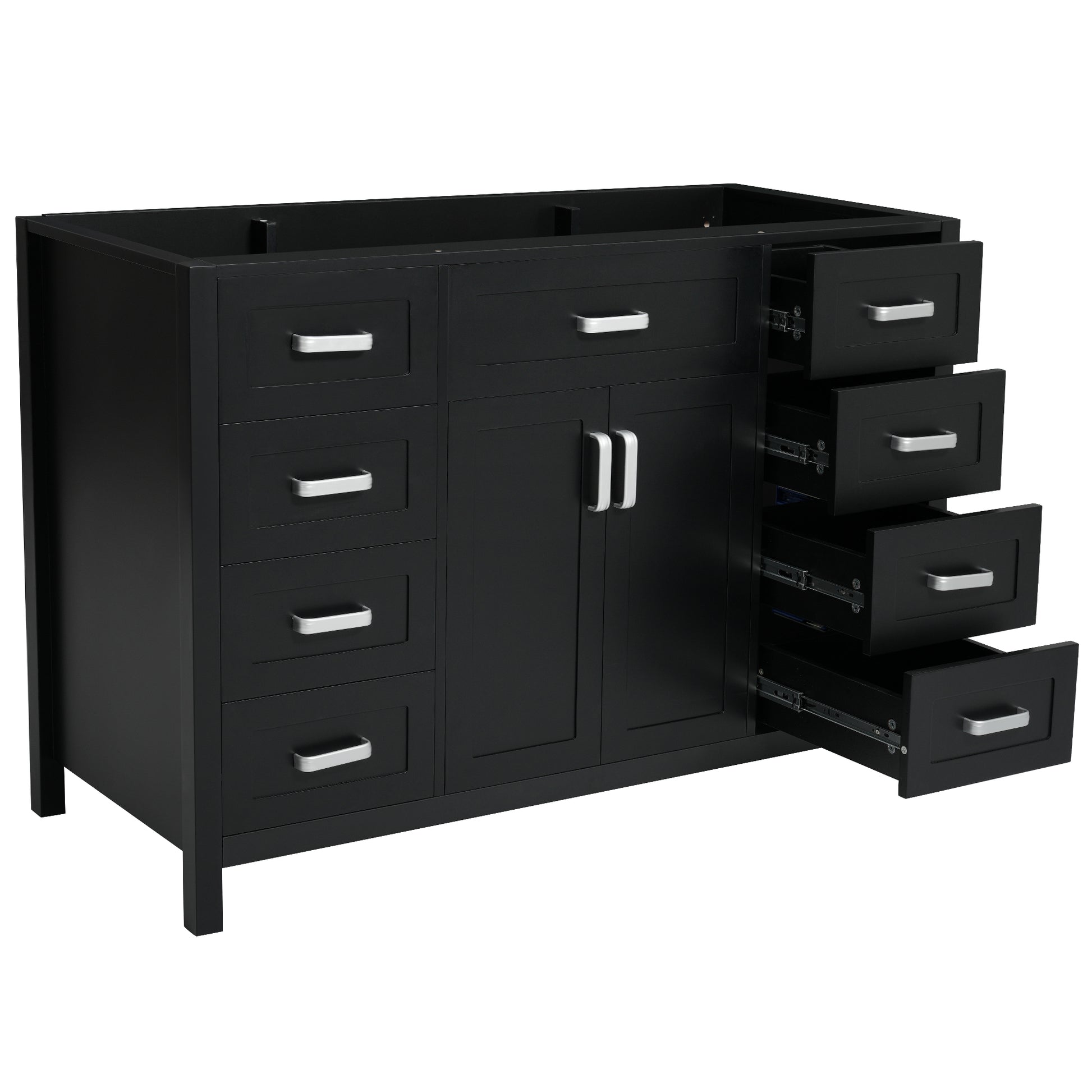 47" Bathroom Vanity without Sink, Cabinet Only, 2 Doors and 8 Drawers, Soft Close System, Classic Design, Black image 9