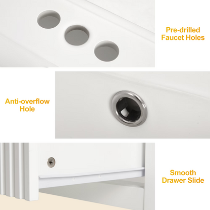 24'' Bathroom Vanity with Sink Set, Floating Bathroom Storage Cabinet with Doors and Drawers, Modern Vanity Sink Cabinet Wall Mount with Painted Surface, White image 5