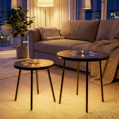 2-Pack Solar Powered Side Table with LED Light, Outdoor/Indoor Nesting Round End Table Set image 2