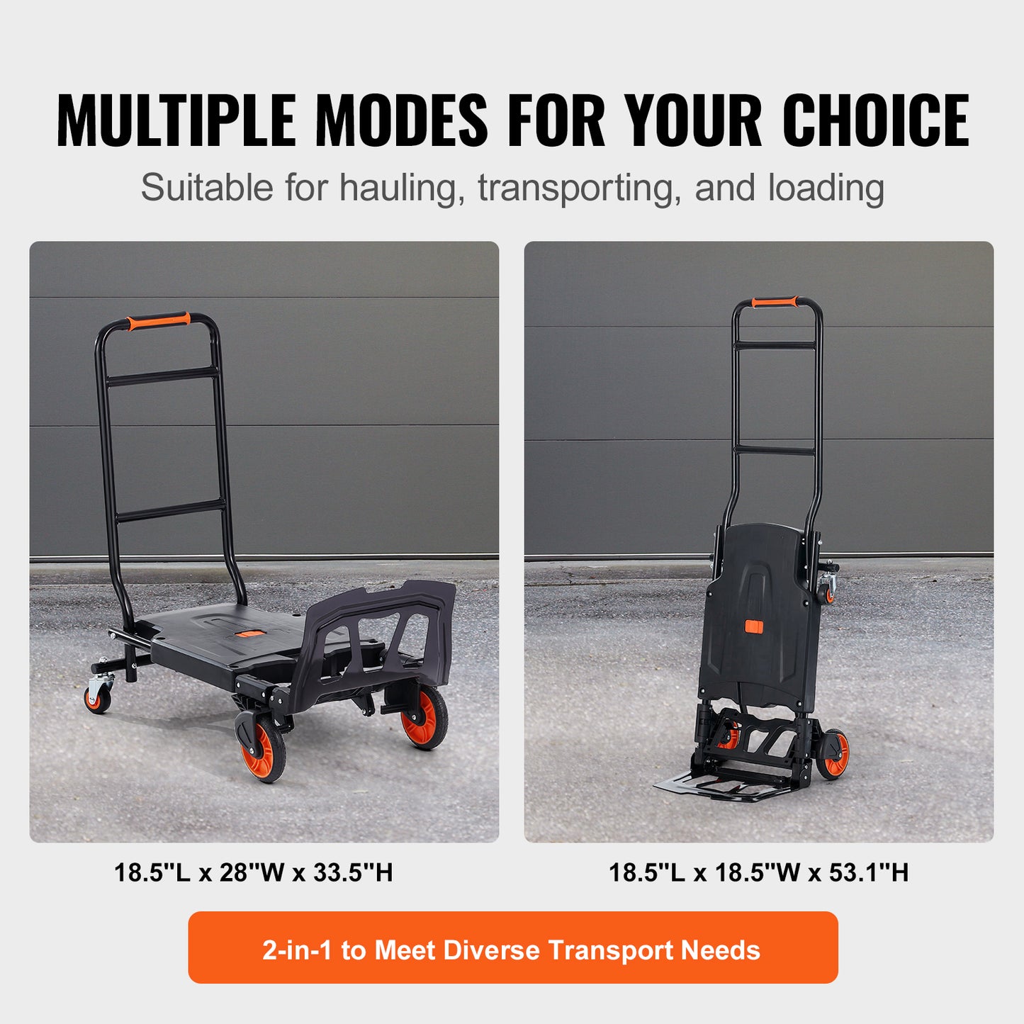 Aluminum Hand Truck, 2 in 1, 300 lbs Load Capacity, Heavy Duty Industrial Convertible Folding Hand Truck and Dolly, Utility Cart Converts from Hand Truck to Platform Cart with Rubber Wheels image 3