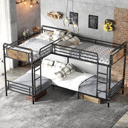 Quad Bunk Bed for 4 Kids, Heavy Duty Metal Twin Bunk Bed Frame, Detachable Triple Bunk Bed, Can Be Divided Into 3 Twin Beds, Black(Old SKU W2580S00020) image 2