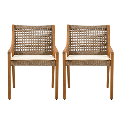 OUTDOOR DINING CHAIR SET-Acacia Wood and Wicker with Cream Cushion Patio Furniture-Teak finish & wicke Brown,Suitable for large gatherings-set of 4(N770P272397G(2-box)) image 5