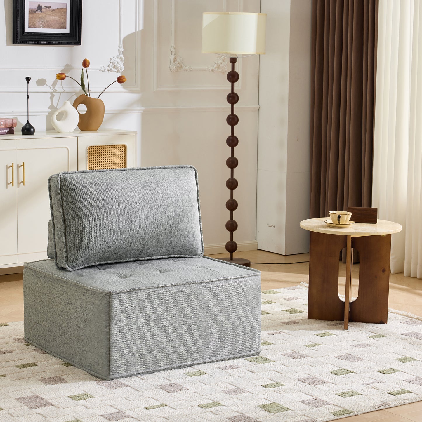 The light gray linen wooden frame sofa can be freely spliced, meeting various needs such as in small apartment living rooms and adapting to various decoration styles." image 8