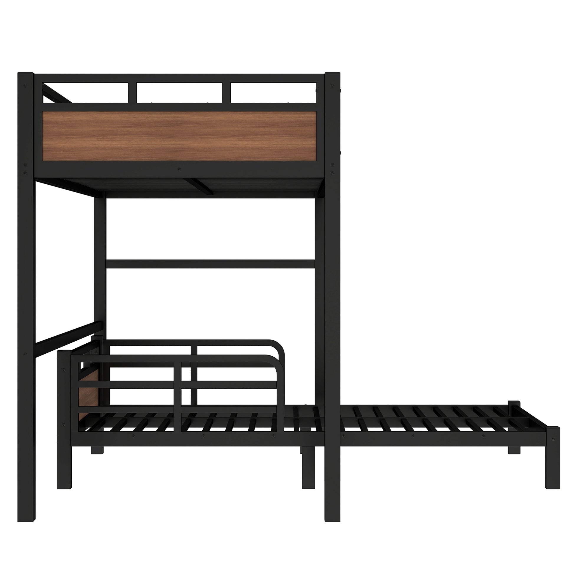 Twin XL over Twin XL Metal Bunk Bed/Metal Loft Bed,Separable Bunk Beds,with raised security fence,Walnut Color image 9