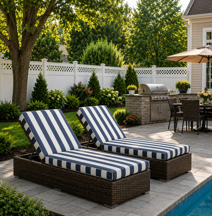 Outdoor Chaise Lounge Cushions Set of 2, 75"x24"x4" Patio Lounge Chair Cushions with Removable Covers, Waterproof Replacement Cushions for Outdoor Furniture, Poolside, Lawn-NavyBlue/White Striped image 8