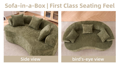 Crescent-shaped sofa, modern low-back design with deep cushions, self-inflating foam-filled large two-seater sofa requiring no assembly. (green chenille fabric) image 2