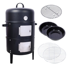 Charcoal Smoker Grill Wood Smoker Grills Outdoor Cooking 16 Inch Vertical Smoker Portable BBQ Grill for Camping, Black