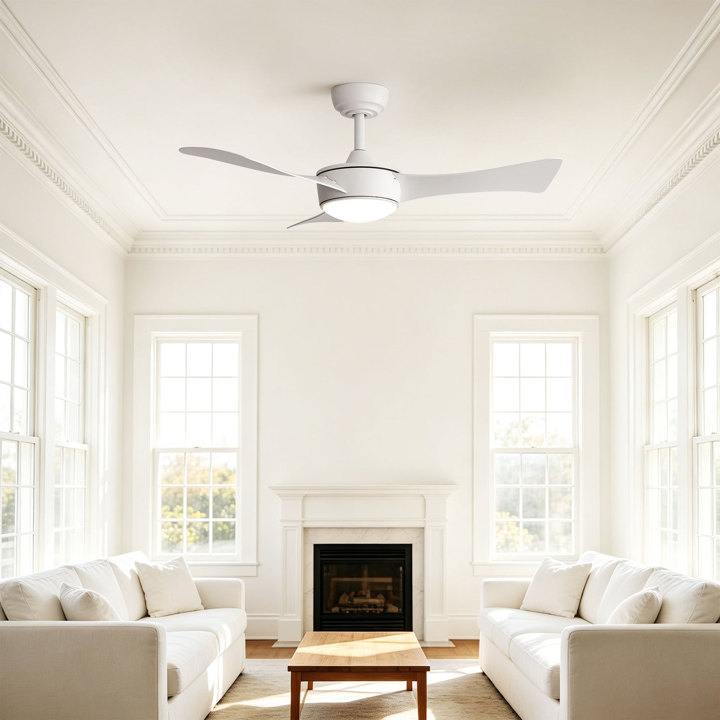 42-inch white ceiling fan with light, Quick-install, Dimmable, DC reversible motor, Timer function (1/4/8 hours), Light with memory function image 4