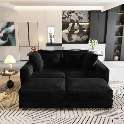 102.4 "Plush Corduroy 4-Seat Sofa,Modern Comfy Upholstered Sofa Cloud Couch,Deep Seat Couches with Soft Pillows and 2 Ottomans,Convertible Sofa Lounge Chair,Black(Old SKU:W1885S00282) image 8