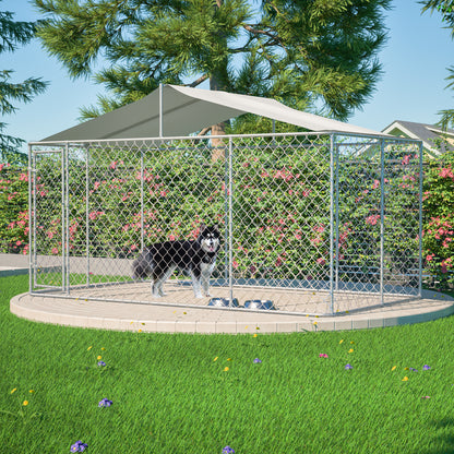 Heavy Duty Outdoor Dog Kennel 13.1x7.5x7.6 ft, Galvanized Chain Link Playpen with Waterproof Anti-UV Cover, Secure Lock, Large Exercise Pen for Puppy & Small Pets image 7