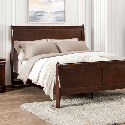 Dark Cherry Sleigh Design 1pc Queen Size Bed Bedroom Furniture Louis Phillipe Bed Bracket Feet Wooden image 6