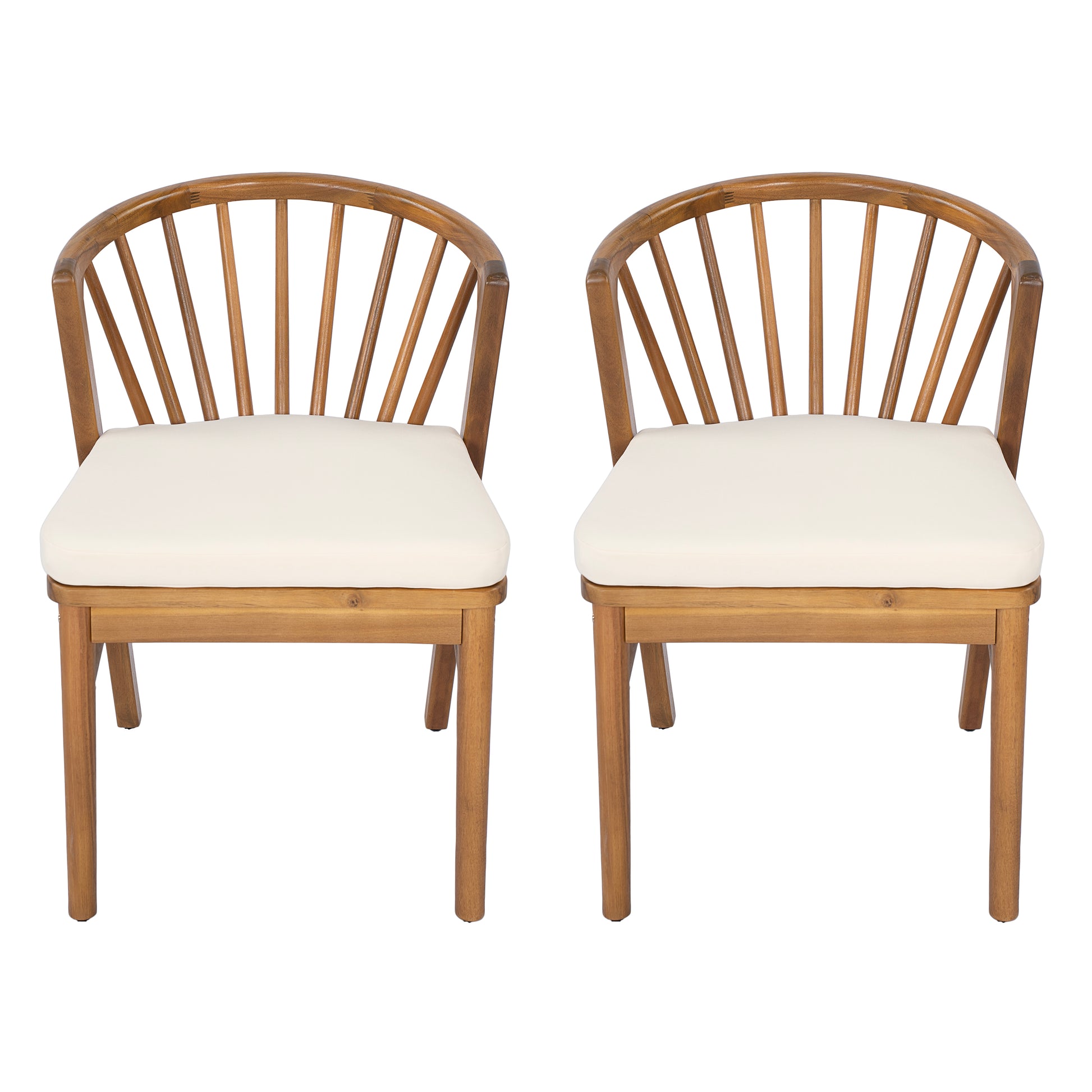 Outdoor Dining Chairs Set of 2, Acacia Wood Patio Chairs with Cream Washable Cushion,for Backyard, Poolside, Garden,Teak image 2