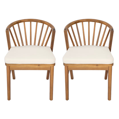 Outdoor Dining Chairs Set of 2, Acacia Wood Patio Chairs with Cream Washable Cushion,for Backyard, Poolside, Garden,Teak image 2