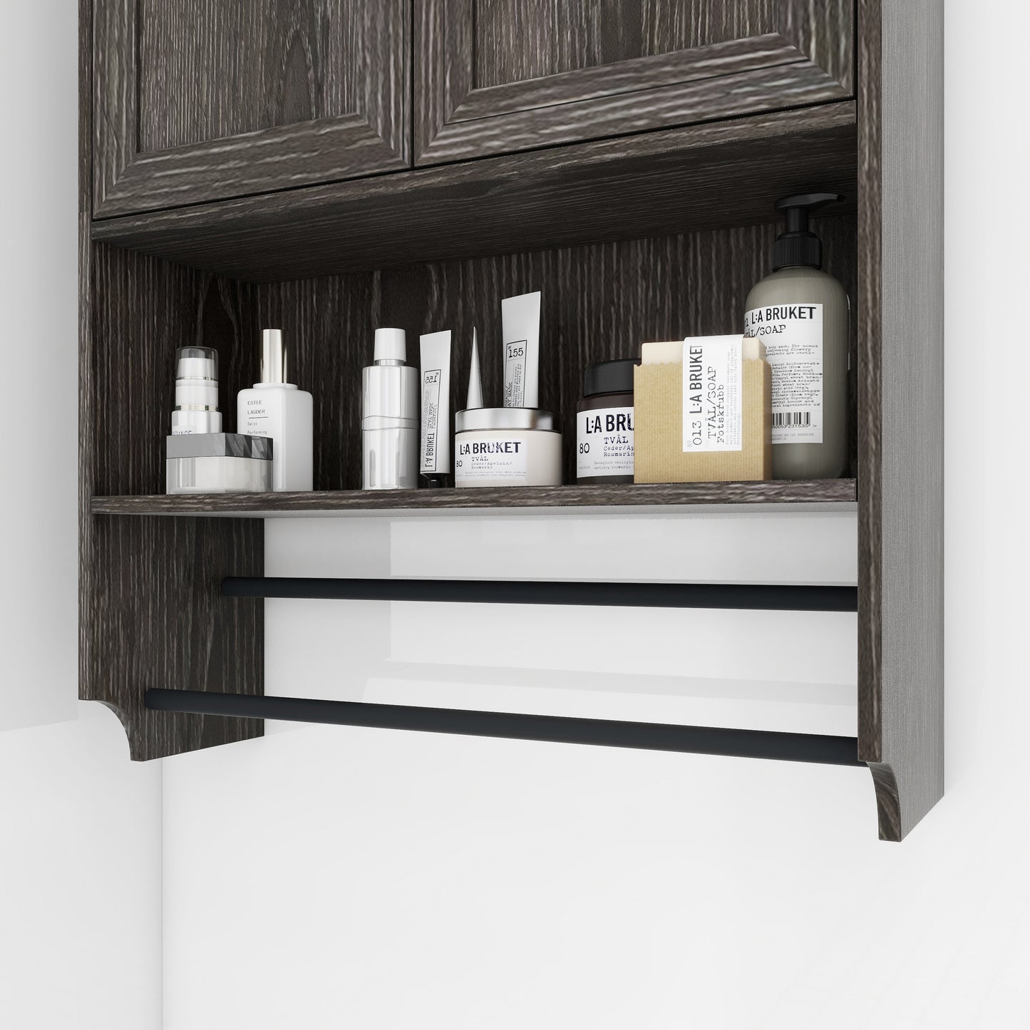 Bathroom Wall Cabinet with Doors,Adjustable Shelf,Towel Bar and Paper Holder, Over The Toilet Storage Cabinet, Medicine Cabinet for Bathroom-Grey image 6