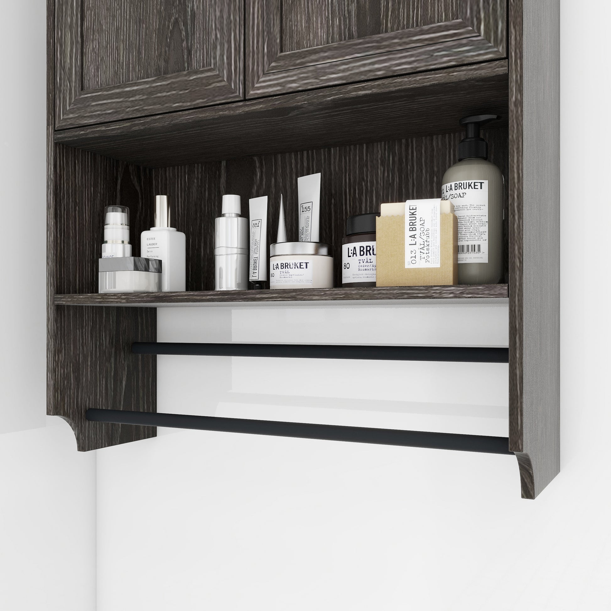 Bathroom Wall Cabinet with Doors,Adjustable Shelf,Towel Bar and Paper Holder, Over The Toilet Storage Cabinet, Medicine Cabinet for Bathroom-Grey image 6