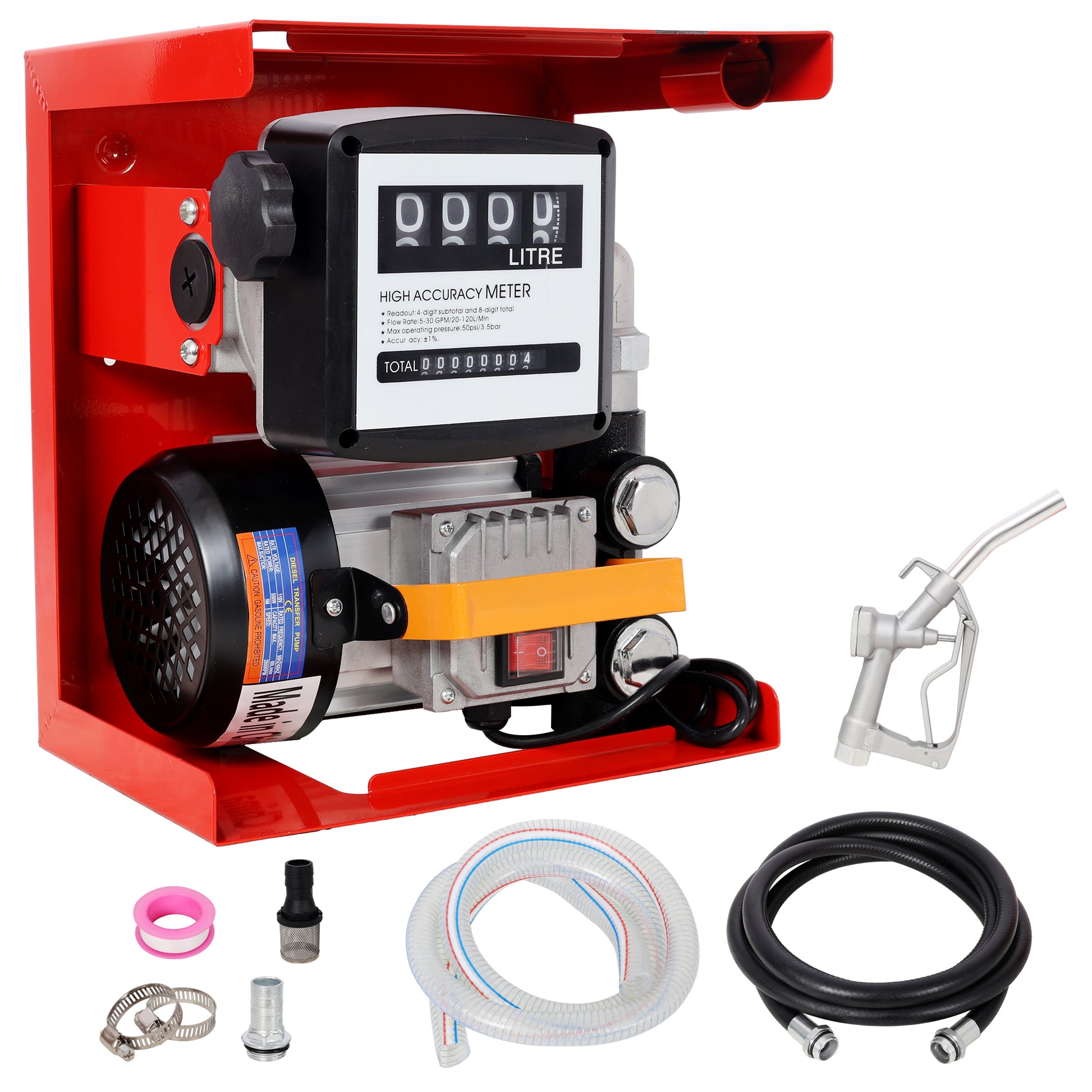 110V Self-Priming Diesel Fuel Transfer Pump Kit with Manual Nozzle, Electric Oil Pump with Flow Meter, 13FT Hose & Fuel Nozzle Assembly image 1