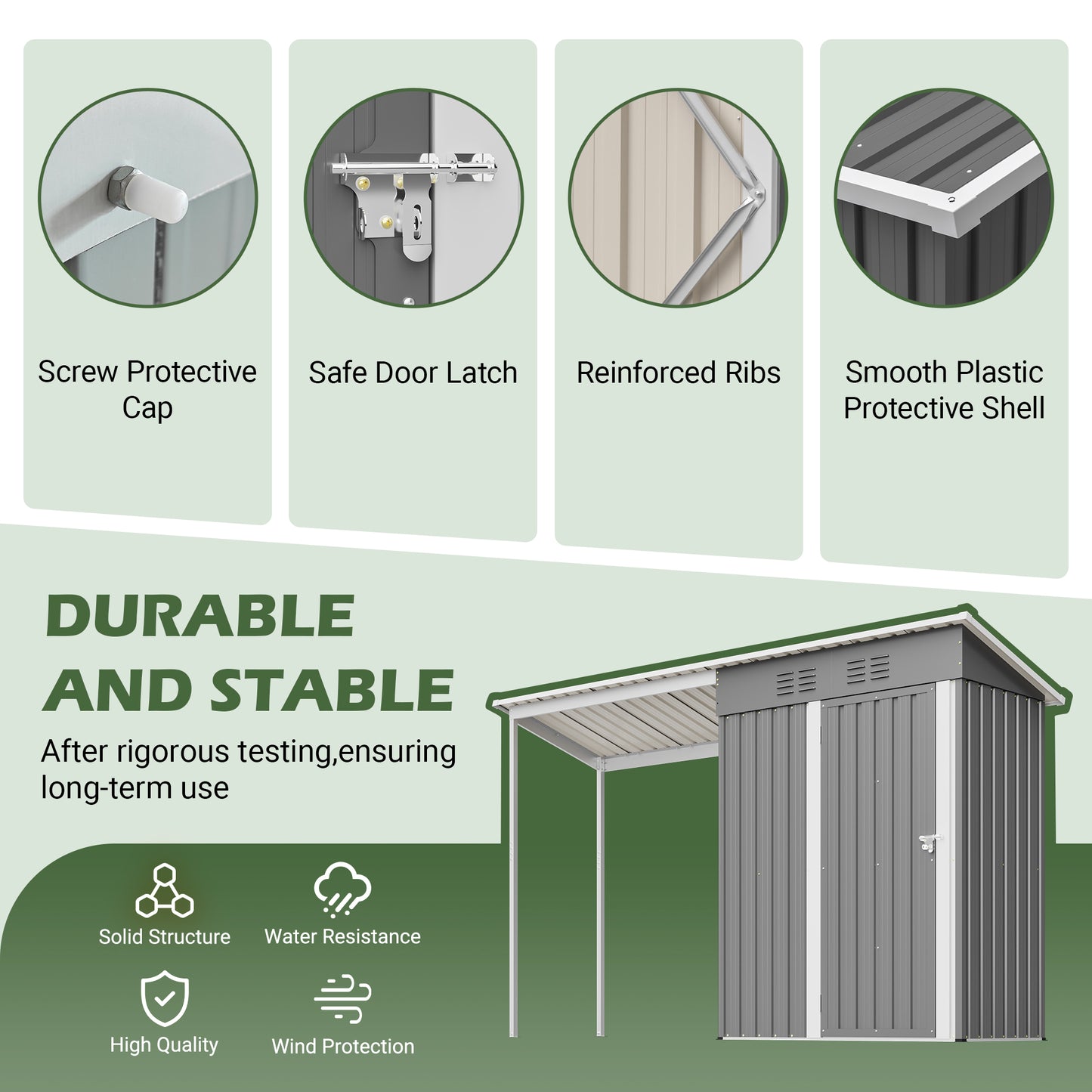 Durable 5x3FT Galvanized Steel Shed & Gazebo Combo, Easy Assembly Lean-To Storage with Open Pergola, All-Weather 2-in-1 Garden Shed for Tool Storage, Patio, Backyard image 6