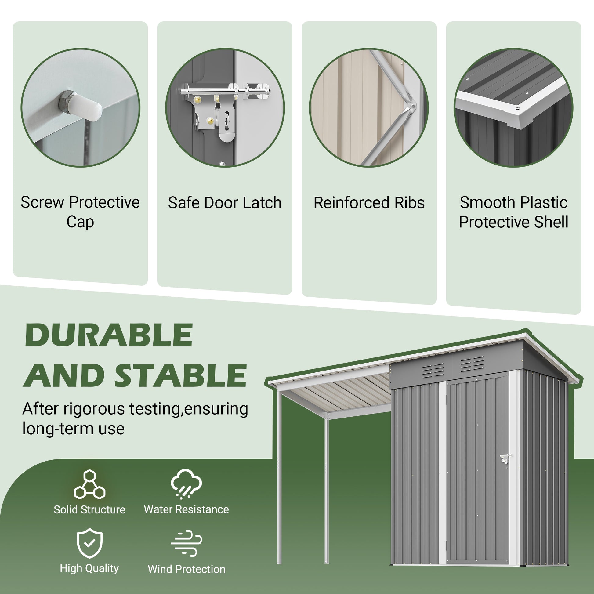 Durable 5x3FT Galvanized Steel Shed & Gazebo Combo, Easy Assembly Lean-To Storage with Open Pergola, All-Weather 2-in-1 Garden Shed for Tool Storage, Patio, Backyard image 6