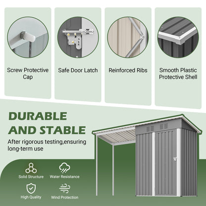 Durable 5x3FT Galvanized Steel Shed & Gazebo Combo, Easy Assembly Lean-To Storage with Open Pergola, All-Weather 2-in-1 Garden Shed for Tool Storage, Patio, Backyard image 6