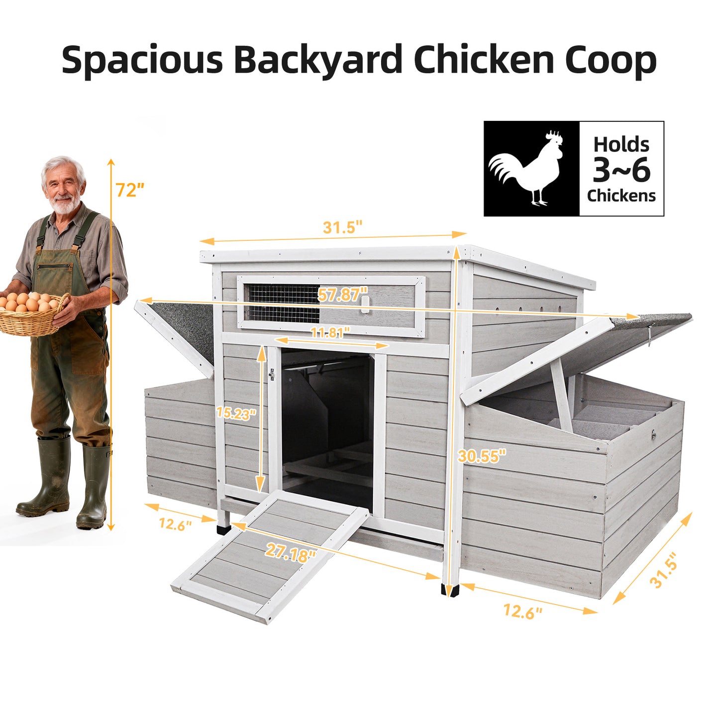 Large Wooden Chicken Coop Outdoor Hen House Poultry Cage for Outdoor with 2 Sides Nesting Boxes image 2