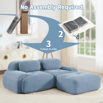 82'' L-shaped sofa in softCorduroy Fabric fabric modular design multiple combinations curved armrests no assembly required high-resilience sponge suitable for living rooms rest areas bedroom,Blue image 11