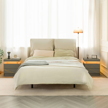 Nightstand LED Bedside Table Cabinet Lights Modern End Side with 2 Drawers for Bedroom (Grey Gold) image 6