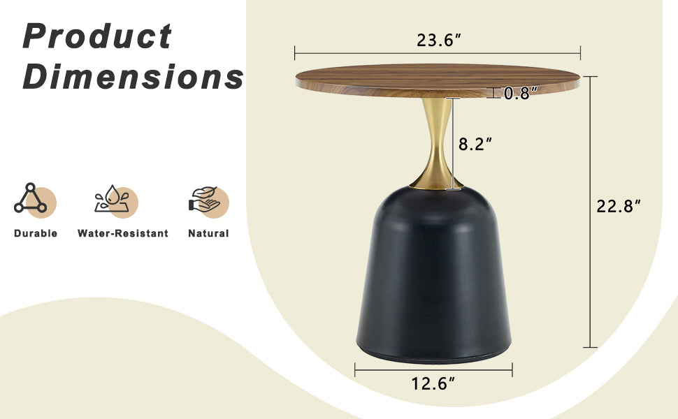 23.6 inch circular side table coffee table, metal base living room table, simple and modern walnut wood grain decoration, negotiation table, unique circular sofa headboard office desk. image 11