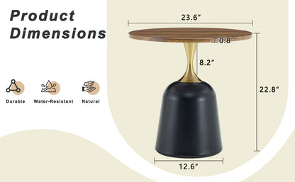 23.6 inch circular side table coffee table, metal base living room table, simple and modern walnut wood grain decoration, negotiation table, unique circular sofa headboard office desk. image 11