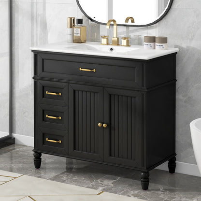 [Video] 36" Bathroom Vanity with Sink, Bathroom Cabinet with Drawers, Solid Frame and MDF Board, One Package, Black(same SKU: N725P195410B) image 1