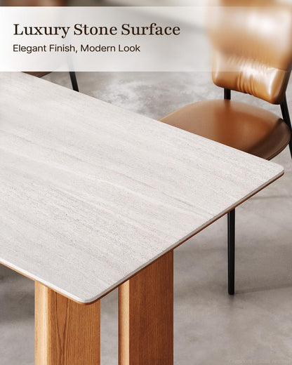 62.9-Inch Dining Table for 4–6 People, Rectangular Kitchen Table with Sintered Stone Top & Solid Wood Legs, Modern Dining Table for Kitchen, Dining Room & Living Room image 4