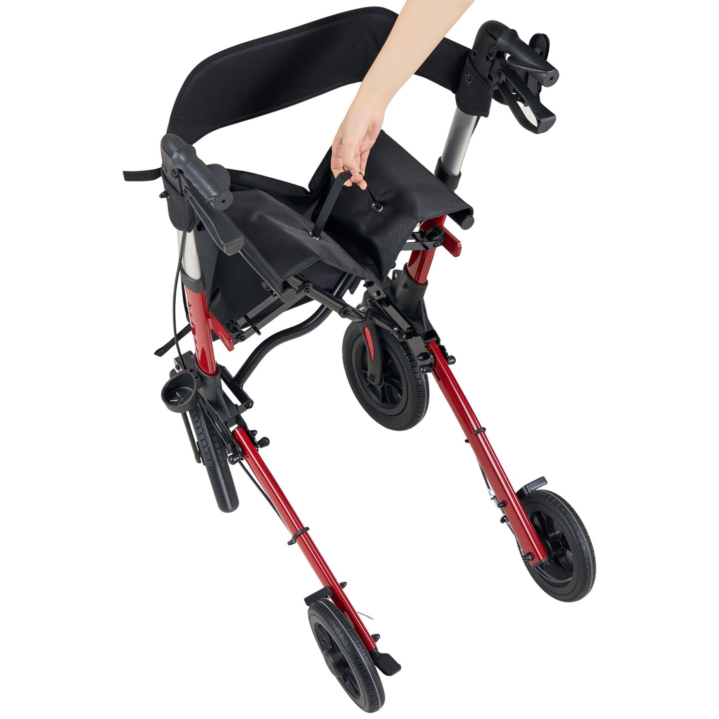 Rollator Walker with Seat for Seniors, Ultra Compact 3-Fold Rolling Walker, Lightweight Aluminum Mobility Walking Aid with PU Solid Wheels, Adjustable Handle, Cup & Cane Holder - Supports 300LBS image 11
