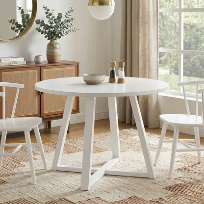 Edo Contemporary Round Dining Table, Trestle Base, White Finish image 1