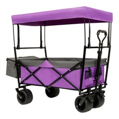 480Lbs Collapsible Wagon with Canopy,Wagon Stroller with 7" All-Terrain Wheels, Lightweight Foldable Wagon, Large Capacity for Camping, Shopping, Sports, and Garden Use,purple with mosquito net