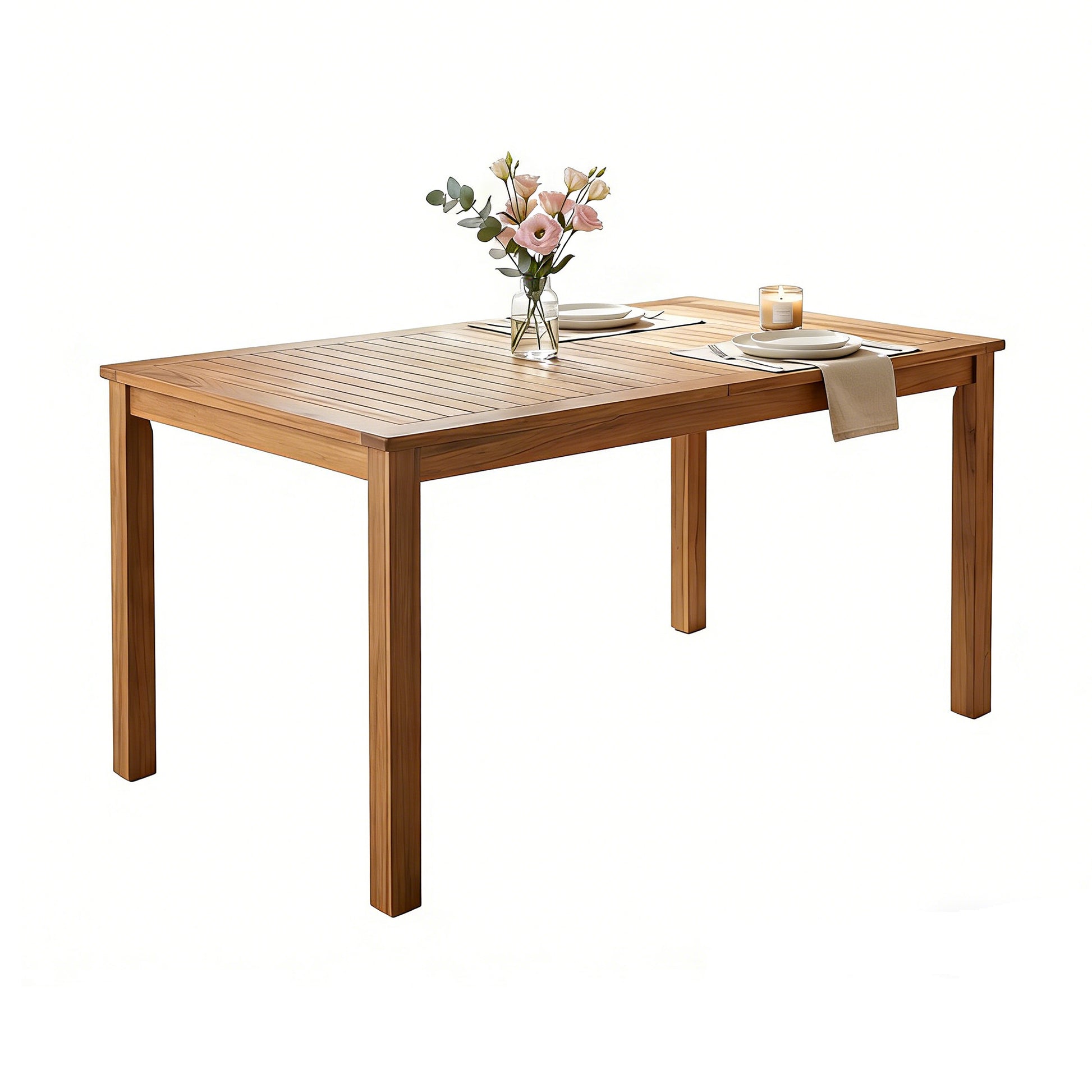 TOPMAX Patio Wooden Dining Table, Outdoor 67"L Rectangular Table for Poolside, Backyard, Garden, Indoor/Outdoor, Natural image 4