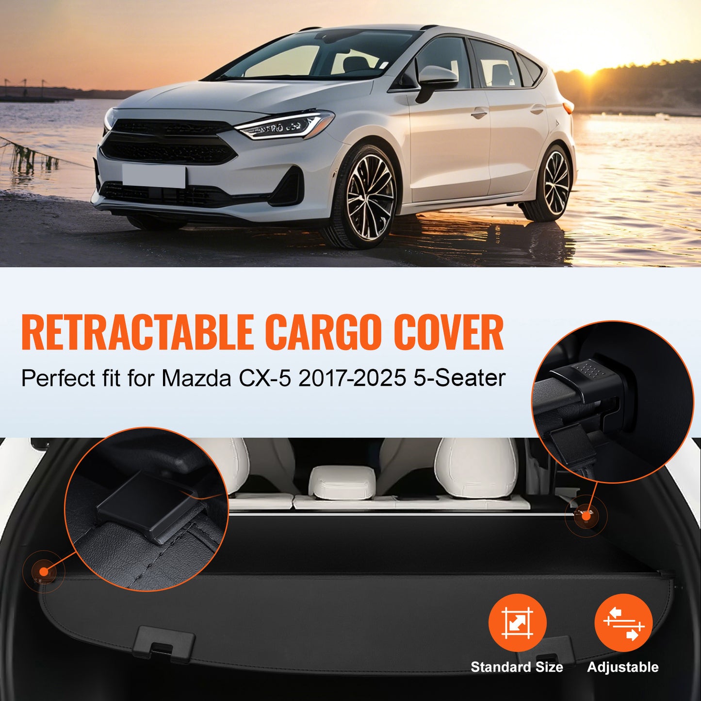 Retractable Cargo Cover for Mazda, Upgraded Waterproof Trunk Cover Security Shield Shade for Mazda CX-5 2017-2025 5-Seater, UV Resistant Rear Trunk Cover, Aluminum Alloy & PVC Leather Texture image 5