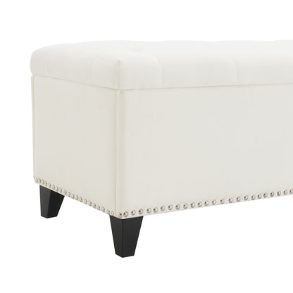 47.5" Storage Ottoman, Storage Bench with Safety Close Hinge, Linen Button-Tufted Ottoman for Living Room, Entryway, Hallway, Foot Rest, Support 500lbs - Beige image 9