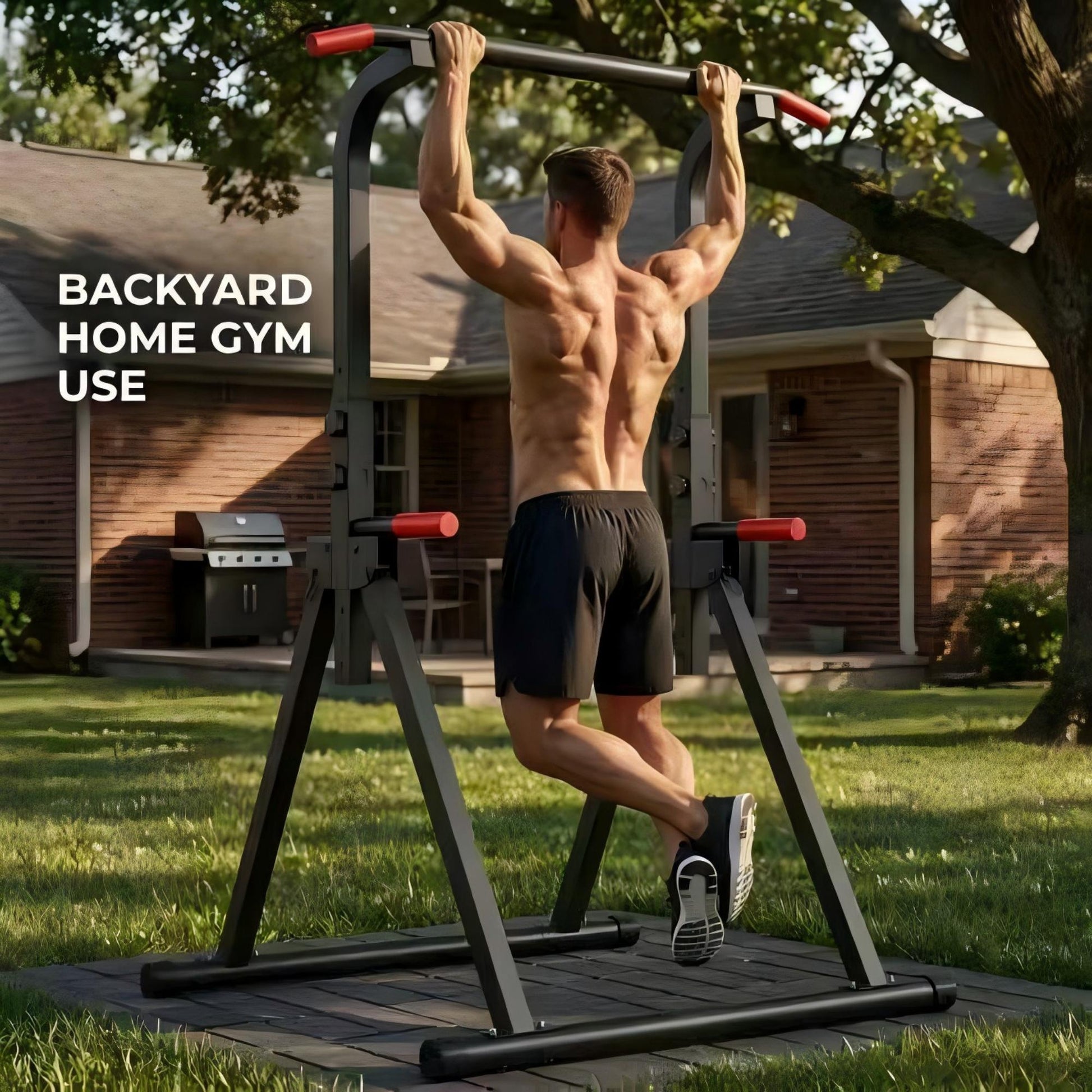 Foldable Pull Up Bar Standing Power Tower - Multi-Function Dip Station, 6-Level Adjustable Height Strength Training Fitness Equipment for Home Gym, 440lbs Max image 5