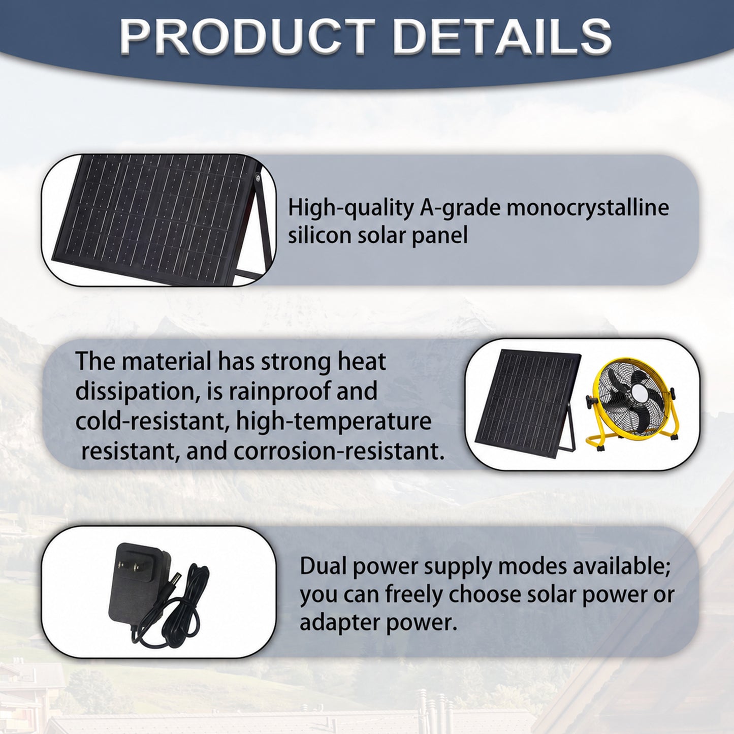 12" Yellow Solar Rechargeable Floor Fan,30W Adjustable Monocrystalline Solar Panel,Built-in 1500mAh Battery,3-Speed Remote Dual Power Fan for Home Room,Backyard Camping & Greenhouse image 5