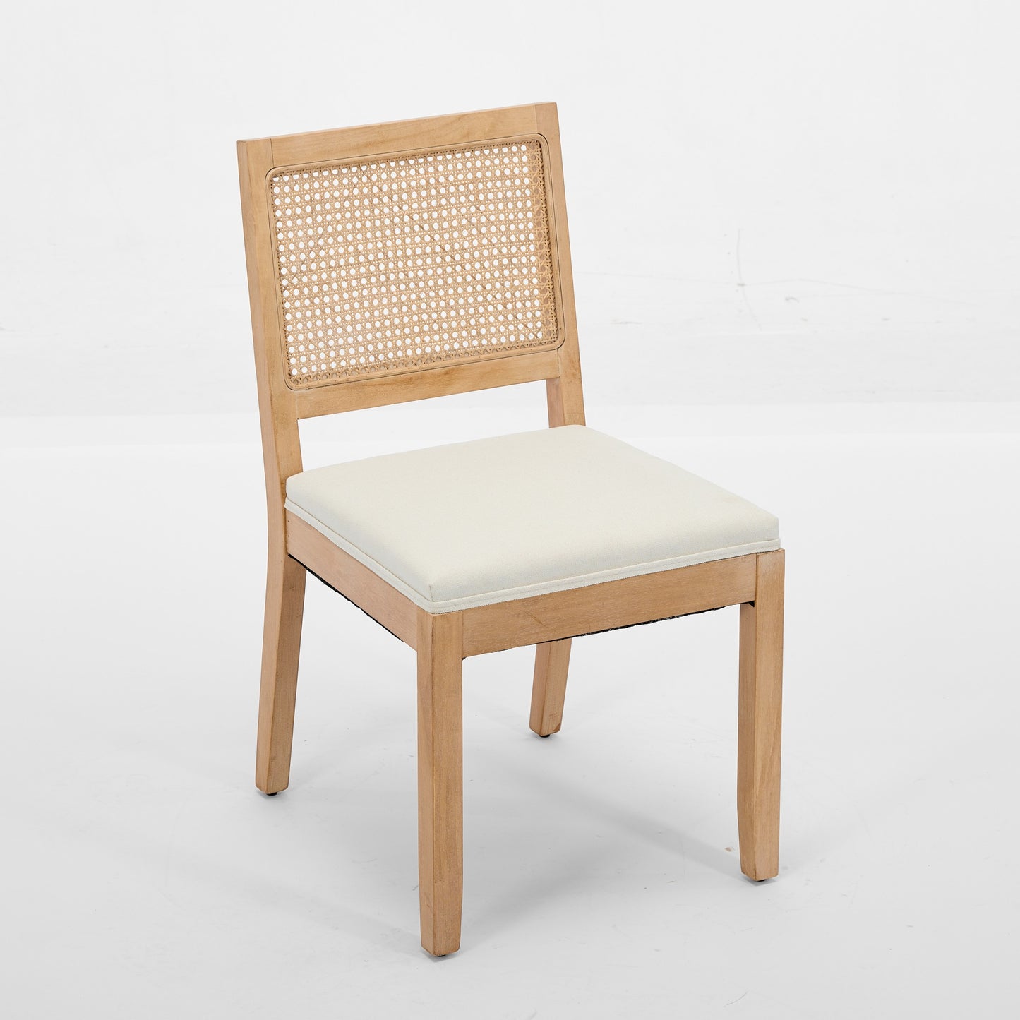 Farmhouse Rattan Dining Chairs Set of 2, Mid Century Modern Kitchen & Dining Room Chairs, Cane Upholstered Kitchen Side Chair with Natural Hardwood Frame, Beige image 4