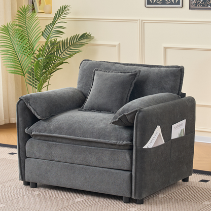 Oversized 41.73" Sofa Chair, Modern Upholstered Armchair with 1 Toss Pillow, Modular Sectional Sofa for Living Room, Deep Seat Reading Sofa for Bedroom Apartment, DIY Combination Chenille,Grey image 1