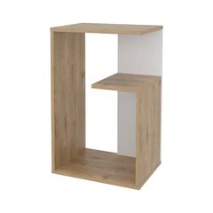 Stylish Macadamia and White Side Table with Open Storage