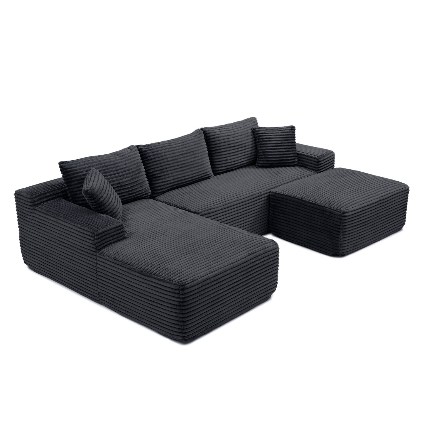 Corduroy Ottoman, Upholstered Cloud Ottoman for Boneless Couch in A Box, Compressed Memory Foam Footrest No Assembly Require,Black image 4