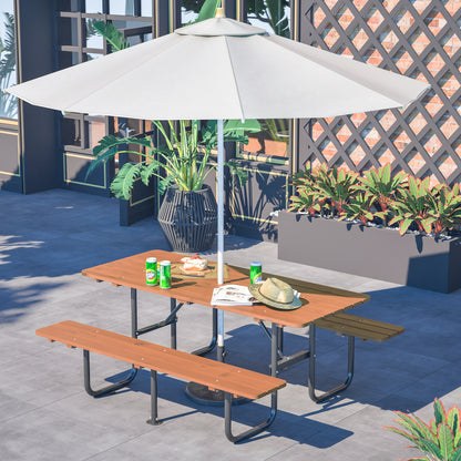 72" Rectangular Outdoor Picnic Table for 6 Person,Heavy Duty Wooden Dining Set with Built-in Benches, 1.97" Umbrella Hole, Waterproof&Corrosion-Resistant, Ideal for Garden, Backyard, BBQ,Courtyardfa image 7