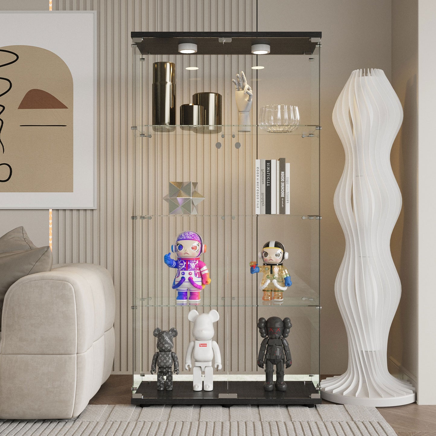 Tempered glass display cabinet,wine cabinet,storage cabinet,file cabinet,with a variety of colors of pat lights,door locks,adjustable floor feet suitable for uneven ground,can be placed anywhere,black image 4