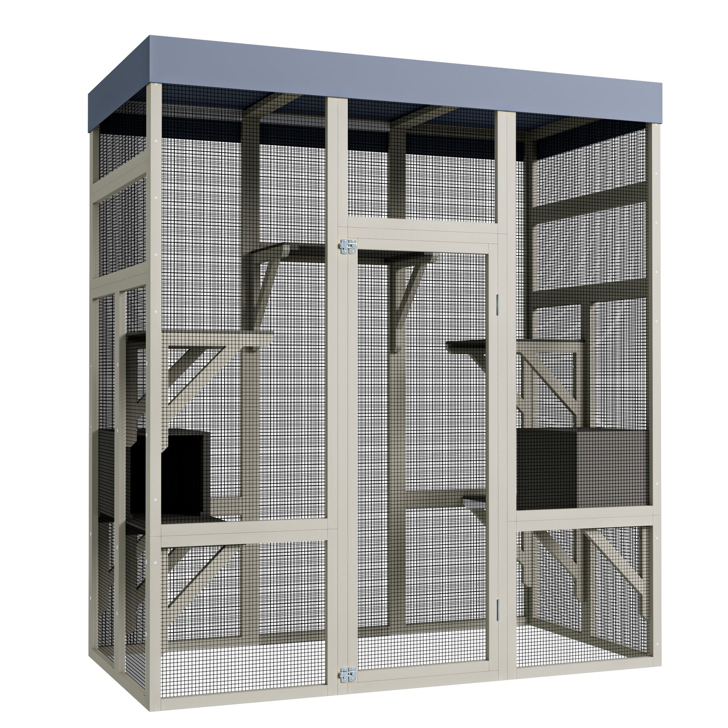 62.6" Wooden Catio for Cats, Large Cat Enclosure with Waterproof cover, 2 Napping House, Platforms & Galvanized Metal Wire – Secure Pet Cage Shelter image 4