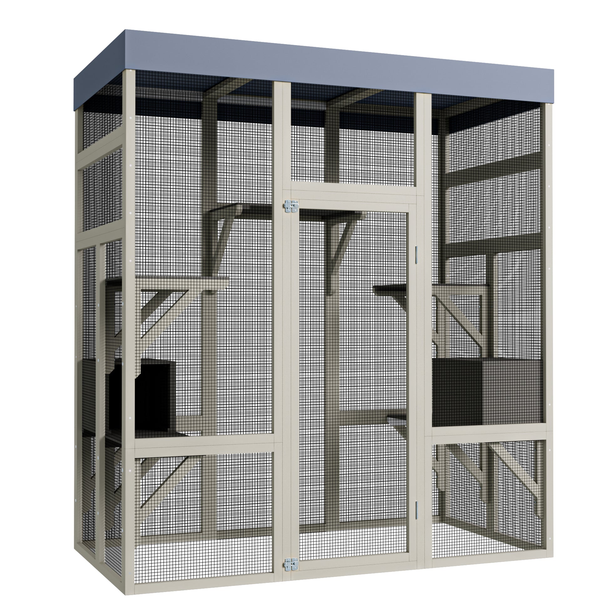 62.6" Wooden Catio for Cats, Large Cat Enclosure with Waterproof cover, 2 Napping House, Platforms & Galvanized Metal Wire – Secure Pet Cage Shelter image 4
